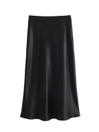 Satin Midi Skirt High Waist Flowy A - Line — Quiet Luxury Old Money Chic - BaeSprout.com