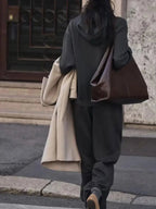 V - Neck Hoodie Wide Leg Pants Set Two Piece Fleece — Quiet Luxury Casual - BaeSprout.com