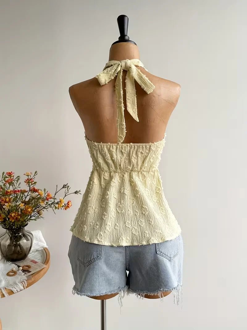 Lace Trim Halter Top Tie - Back Textured — Coquette Beach & Festival - BaeSprout.com
