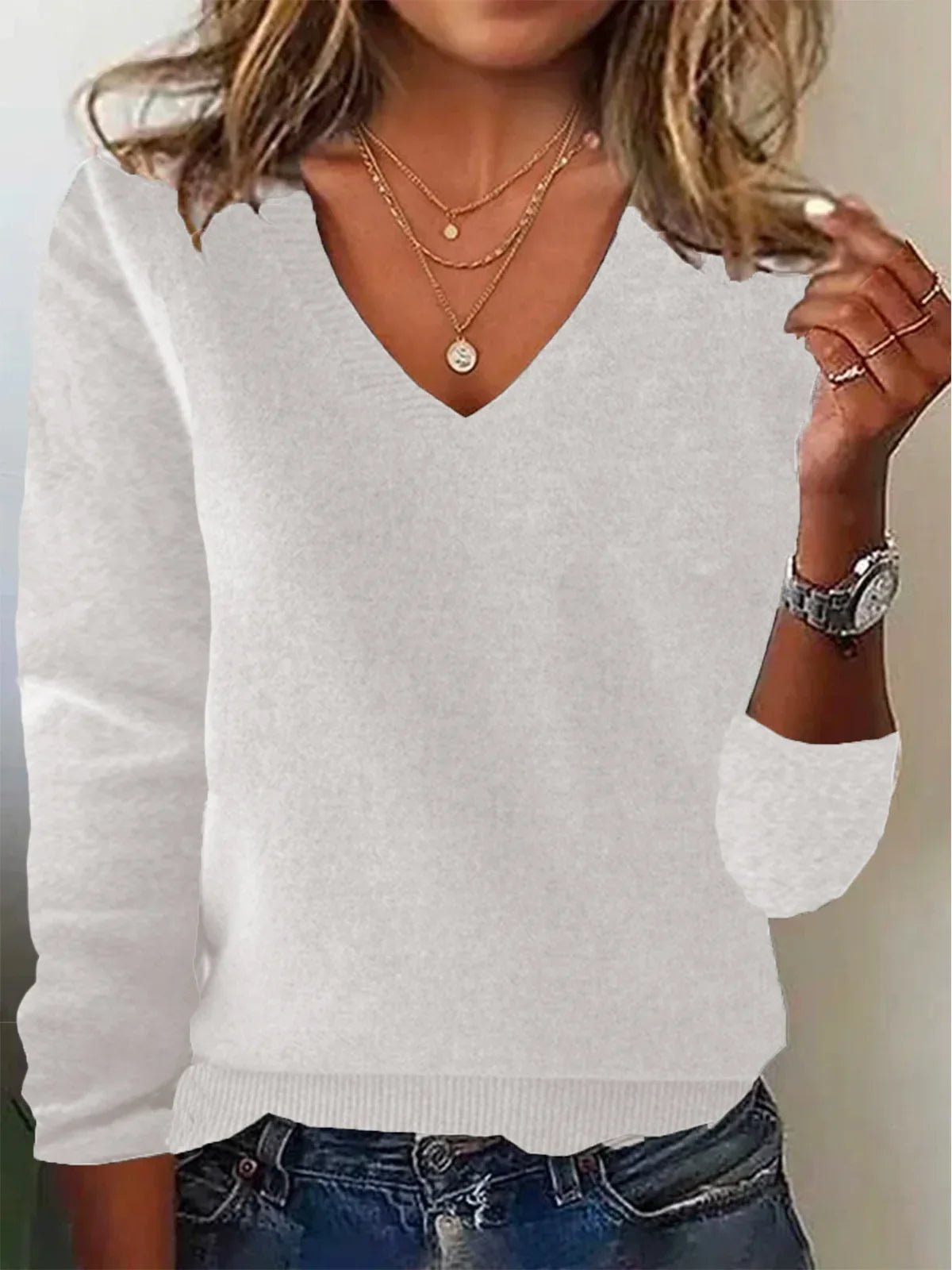 V - Neck Knit Pullover Sweater with Long Sleeves — Casual Minimal - BaeSprout.com
