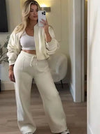 Bomber Jacket Wide Leg Pants Set Two Piece — Quiet Luxury Y2K Streetwear - BaeSprout.com