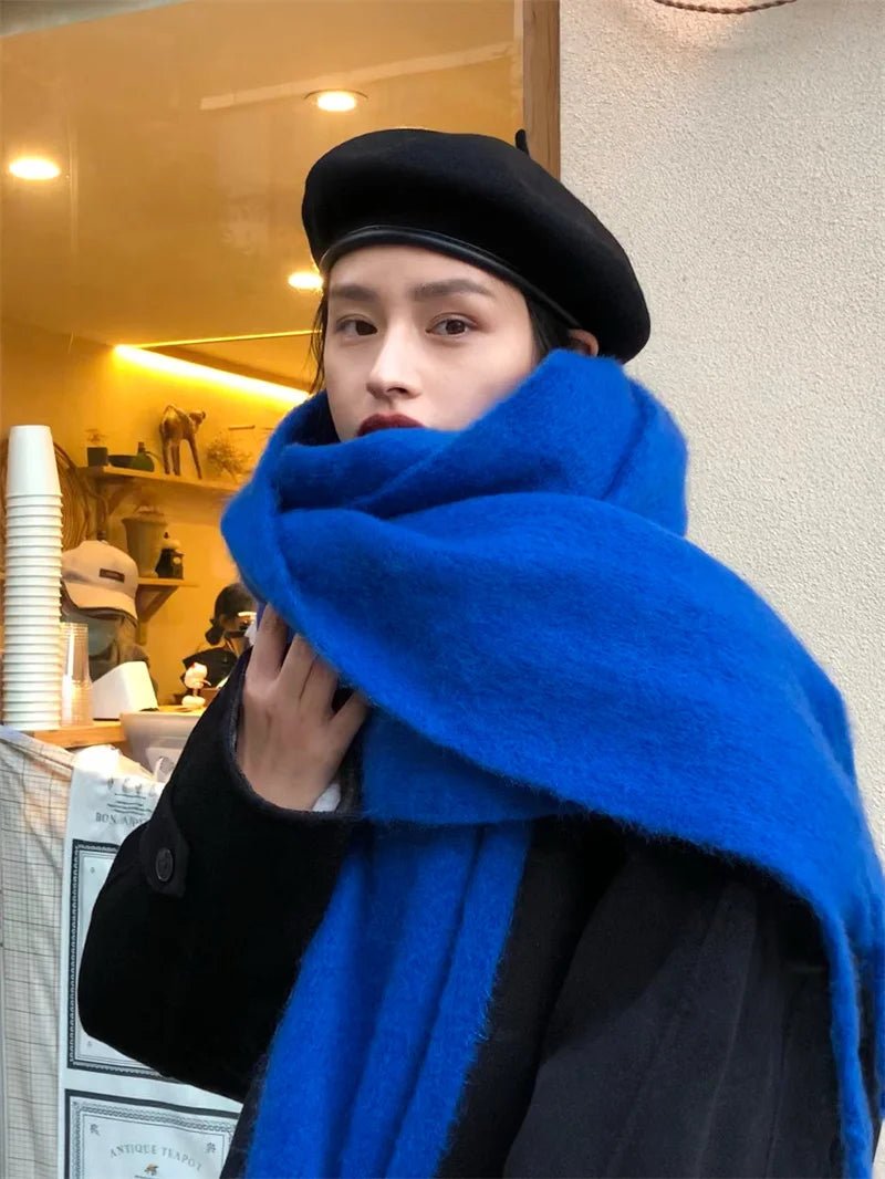 Solid Fuzzy Oversized Scarf Long Tassel Wrap — Quiet Luxury Winter - BaeSprout.com