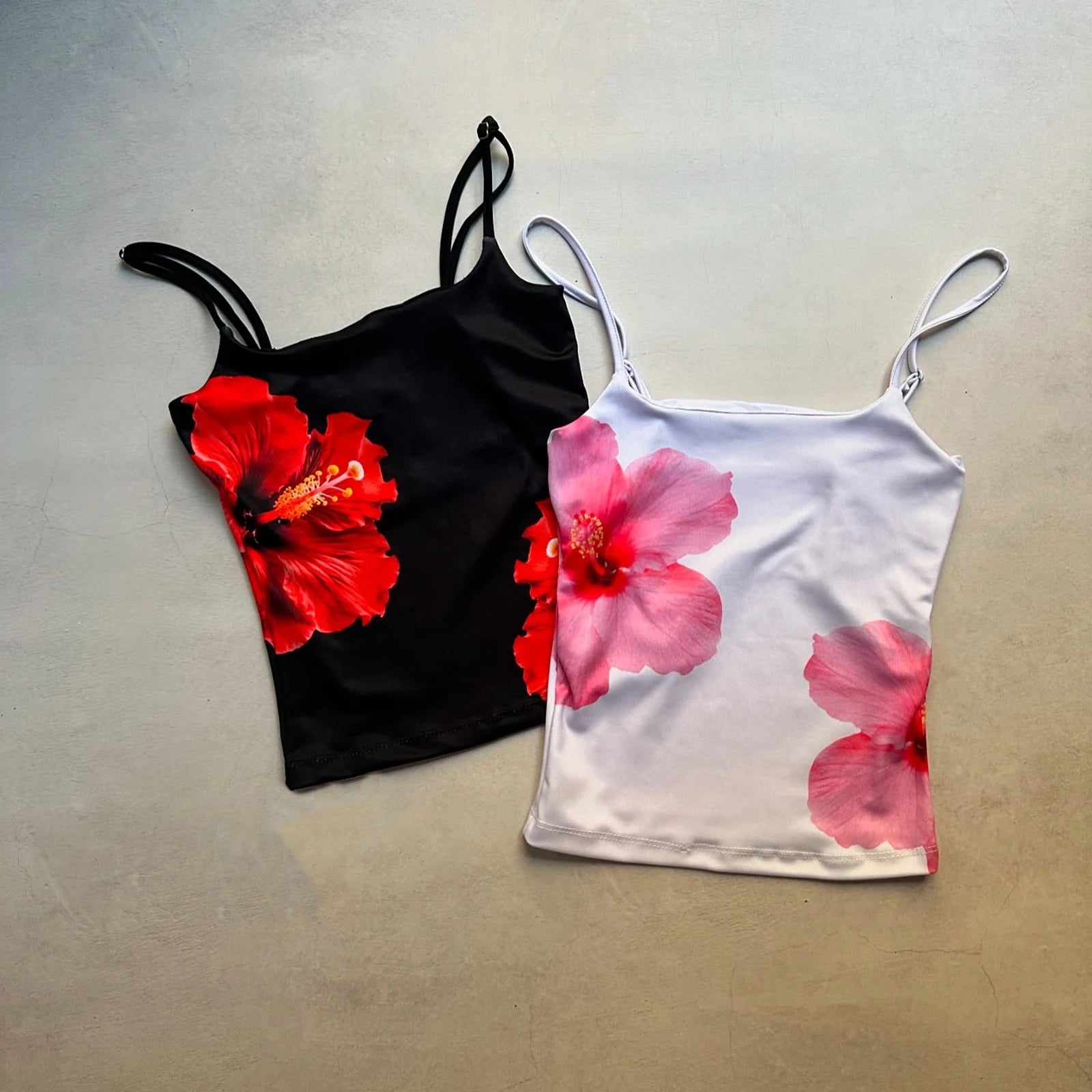 Hibiscus Print Cami Top Spaghetti Strap Slim — Y2K Baddie & Streetwear - BaeSprout.com