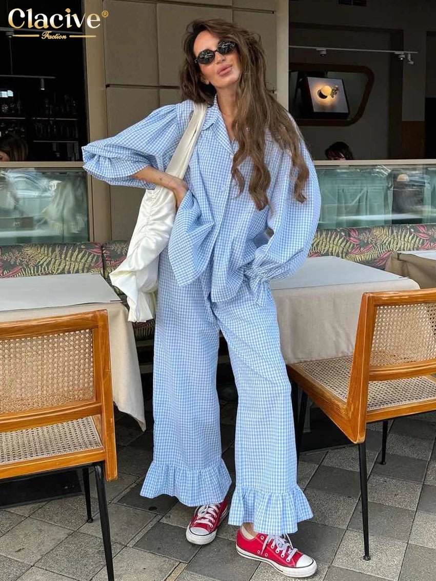 Gingham Ruffle Wide Leg Pants Set 3 Piece — Cottagecore Coquette Chic - BaeSprout.com