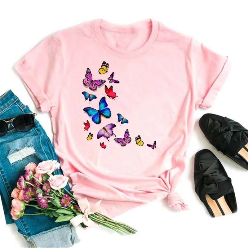 Summer Cartoon Butterfly Print Top - BaeSprout.com