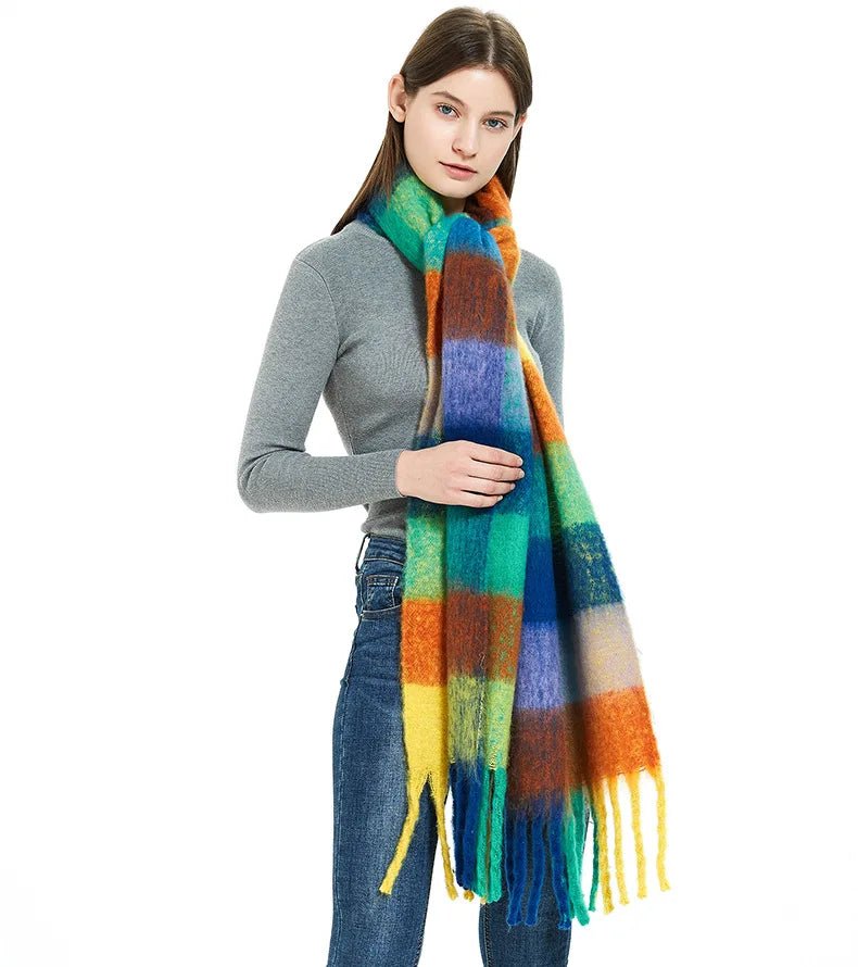 Fuzzy Color Block Tassel Scarf — Y2K Indie Winter Style - BaeSprout.com
