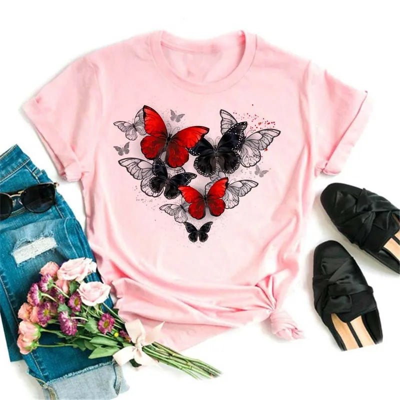 Summer Cartoon Butterfly Print Top - BaeSprout.com