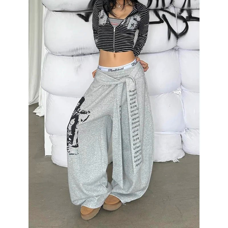Gothic Letter Print Baggy Sweatpants - Y2K Harajuku - BaeSprout.com