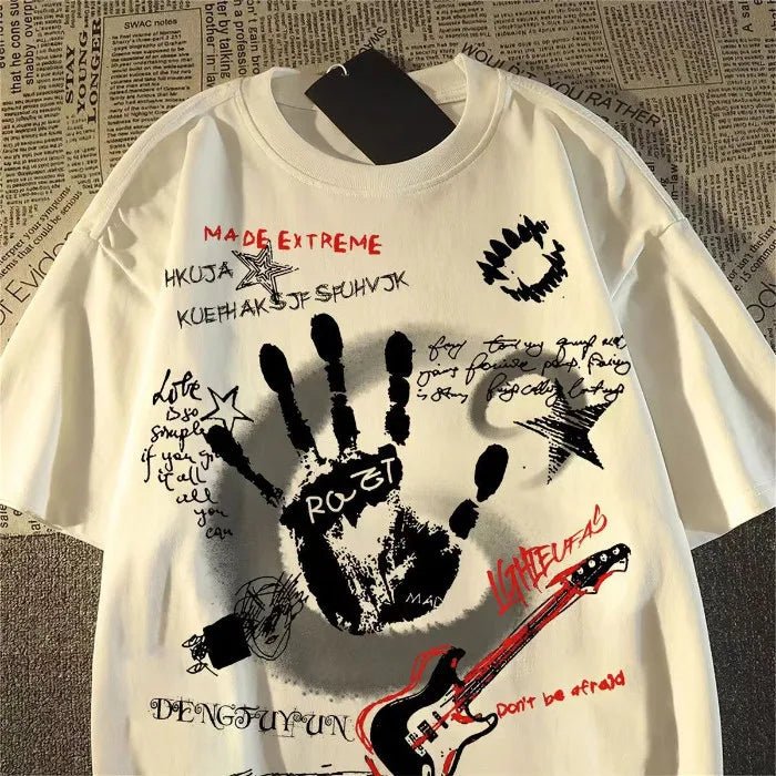 Grunge Collage Graphic Oversized T-Shirt — Y2K Rock Streetwear - BaeSprout.com