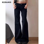 Black Flare High Waist Jeans with Washed Finish — Y2K Grunge - BaeSprout.com