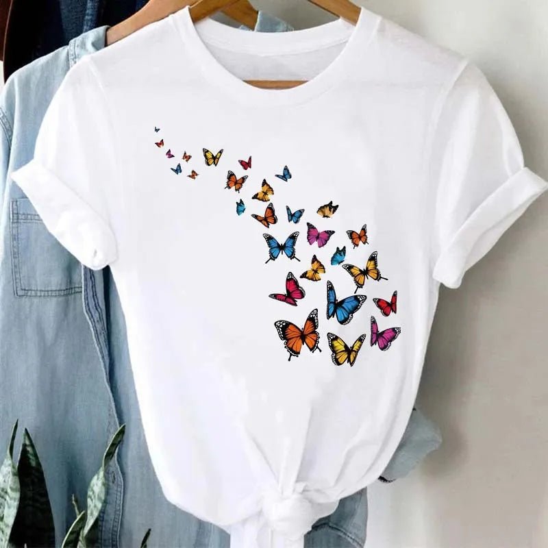 Summer Cartoon Butterfly Print Top - BaeSprout.com