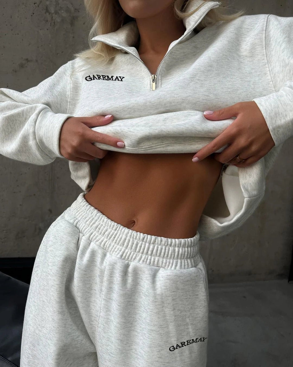 Crop Half - Zip Sweatsuit Set Two Piece Oversized — Clean Girl Loungewear - BaeSprout.com
