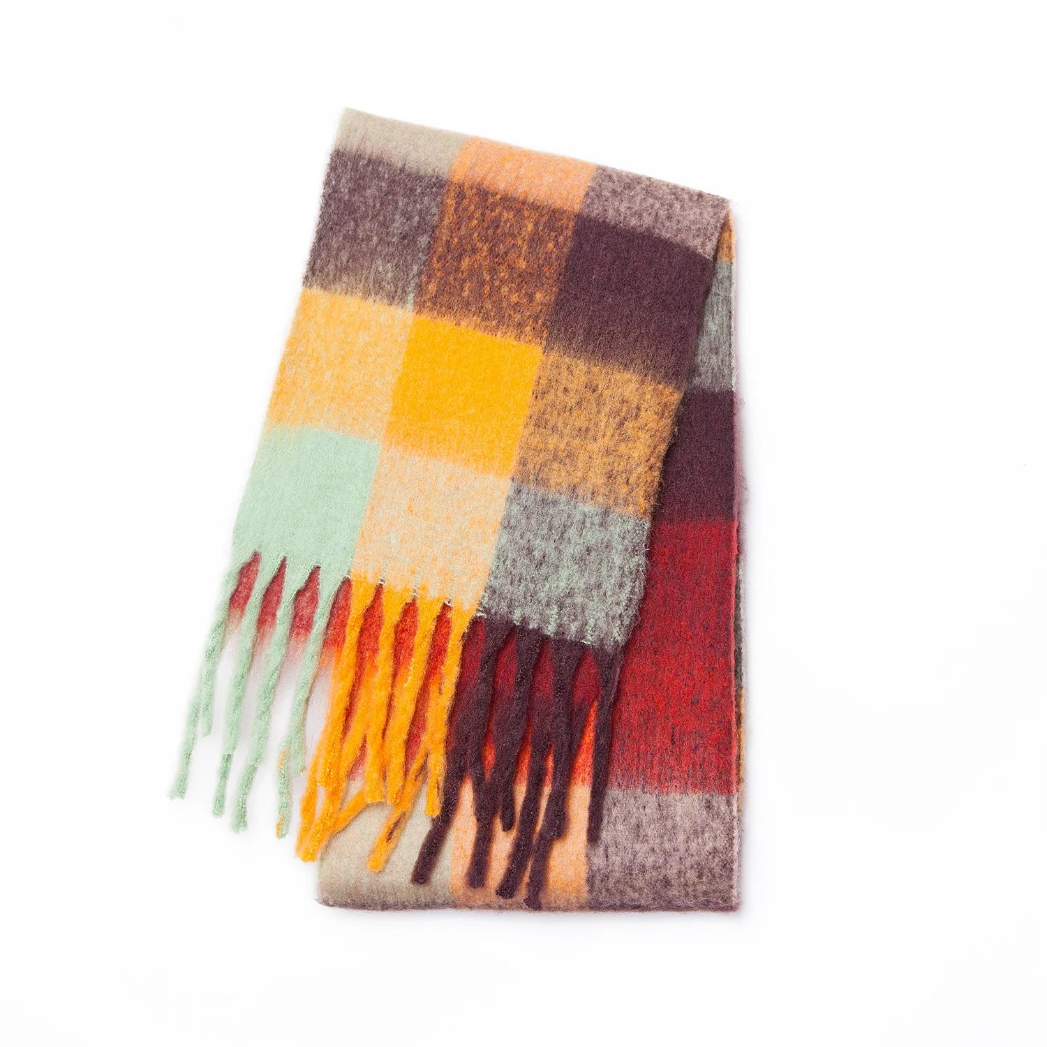 Fuzzy Color Block Tassel Scarf — Y2K Indie Winter Style - BaeSprout.com