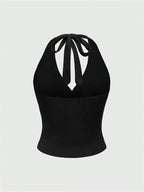 V - Neck Halter Crop Top Ruched Tie - Back Backless — Y2K Baddie Night Out - BaeSprout.com