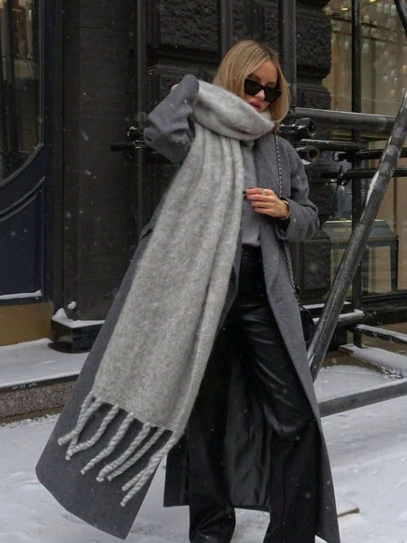Solid Fuzzy Oversized Scarf Long Tassel Wrap — Quiet Luxury Winter - BaeSprout.com
