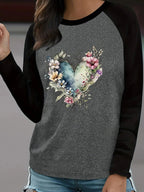 Floral Heart Raglan Long Sleeve Tee — Cottagecore Coquette Casual - BaeSprout.com