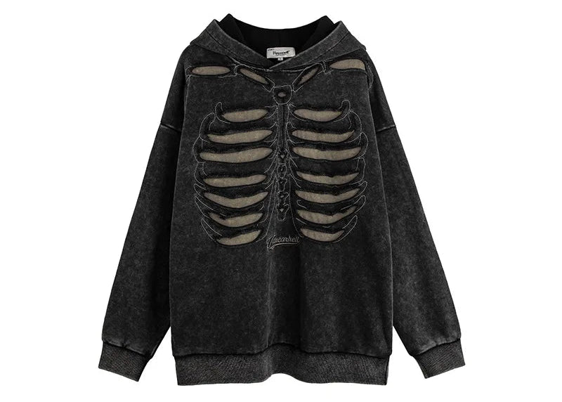 Skeleton Cutout Oversized Hoodie — Y2K Punk Grunge - BaeSprout.com