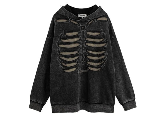 Skeleton Cutout Oversized Hoodie — Y2K Punk Grunge