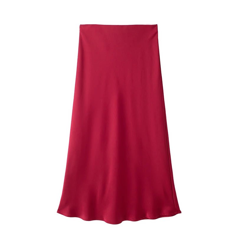 Satin Midi Skirt High Waist Flowy A - Line — Quiet Luxury Old Money Chic - BaeSprout.com