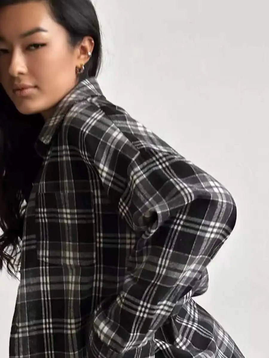Oversized Plaid Flannel Shirt Button - Down Lapel — Indie Grunge Y2K - BaeSprout.com