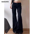 Black Flare High Waist Jeans with Washed Finish — Y2K Grunge - BaeSprout.com