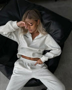 Crop Half - Zip Sweatsuit Set Two Piece Oversized — Clean Girl Loungewear - BaeSprout.com