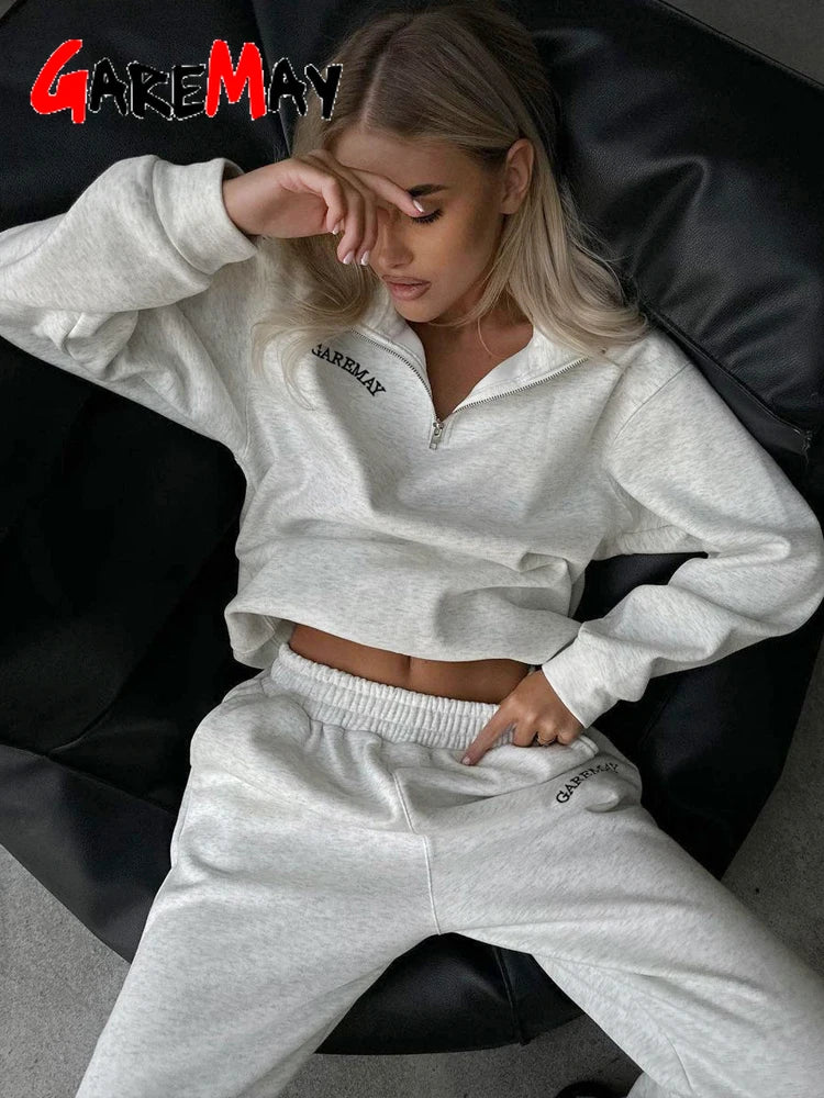 Crop Half - Zip Sweatsuit Set Two Piece Oversized — Clean Girl Loungewear - BaeSprout.com