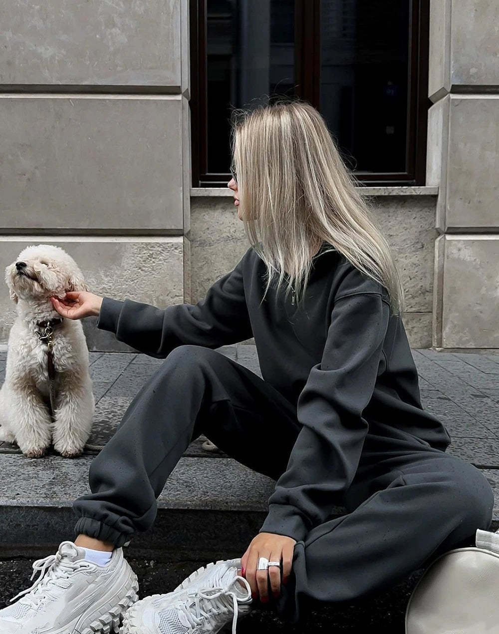 Crop Half - Zip Sweatsuit Set Two Piece Oversized — Clean Girl Loungewear - BaeSprout.com