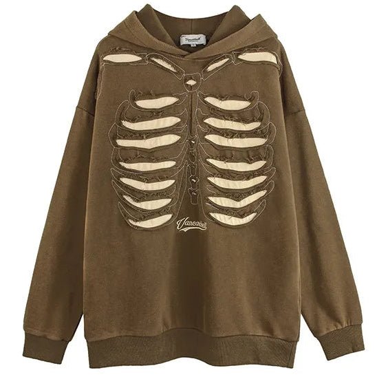 Skeleton Cutout Oversized Hoodie — Y2K Punk Grunge - BaeSprout.com