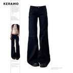 Black Flare High Waist Jeans with Washed Finish — Y2K Grunge - BaeSprout.com