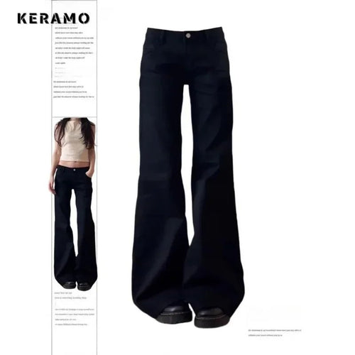 Black Flare High Waist Jeans with Washed Finish — Y2K Grunge - BaeSprout.com