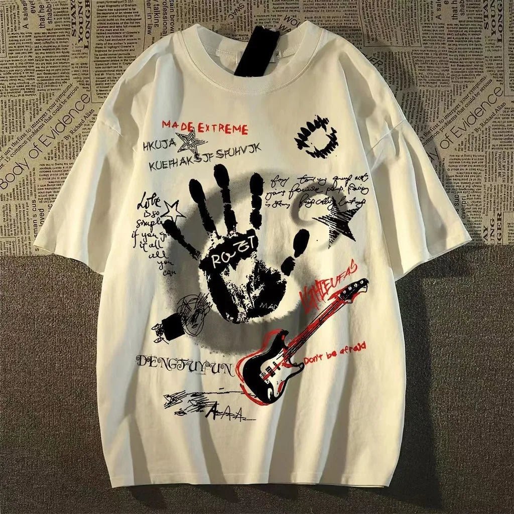 Grunge Collage Graphic Oversized T-Shirt — Y2K Rock Streetwear - BaeSprout.com