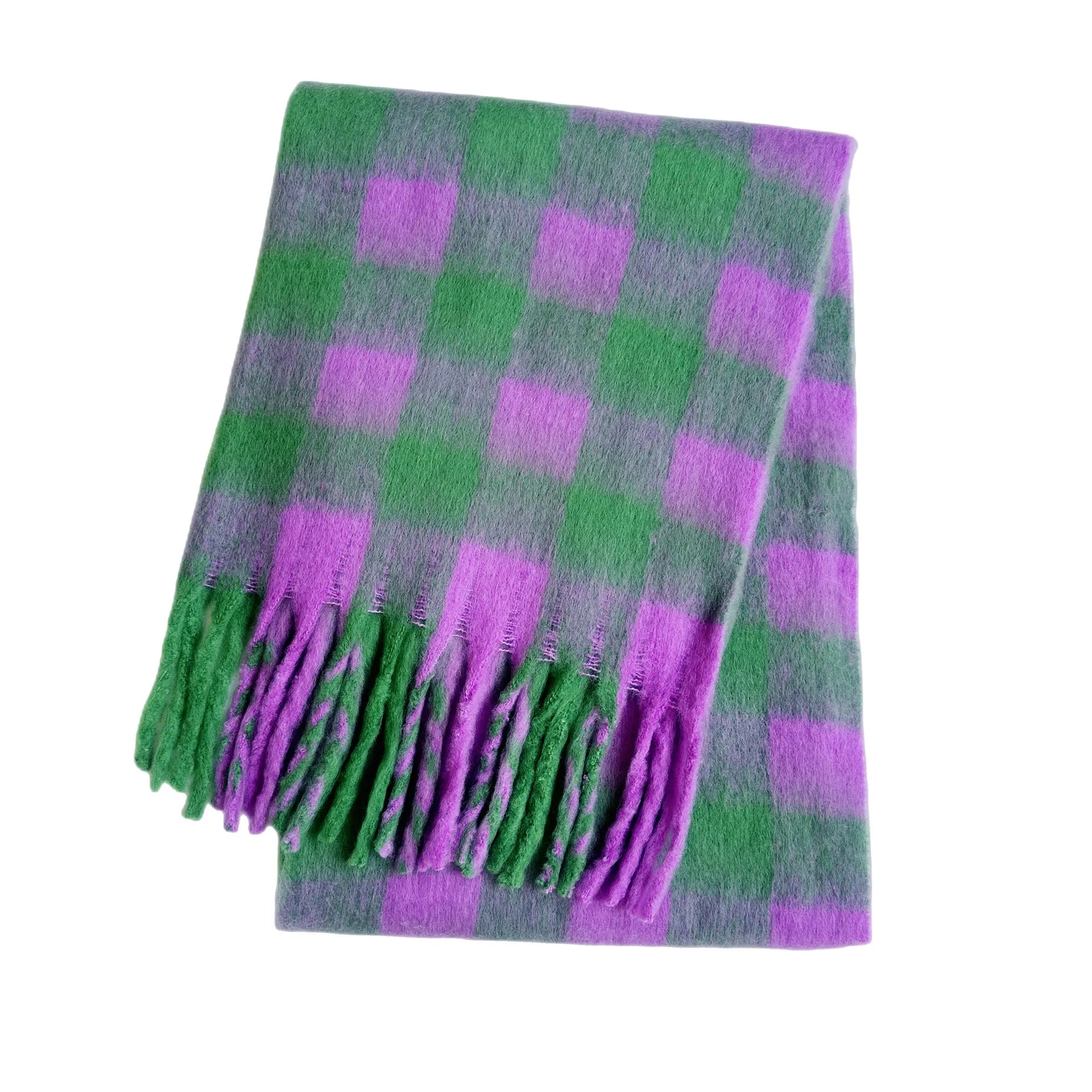 Fuzzy Color Block Tassel Scarf — Y2K Indie Winter Style - BaeSprout.com