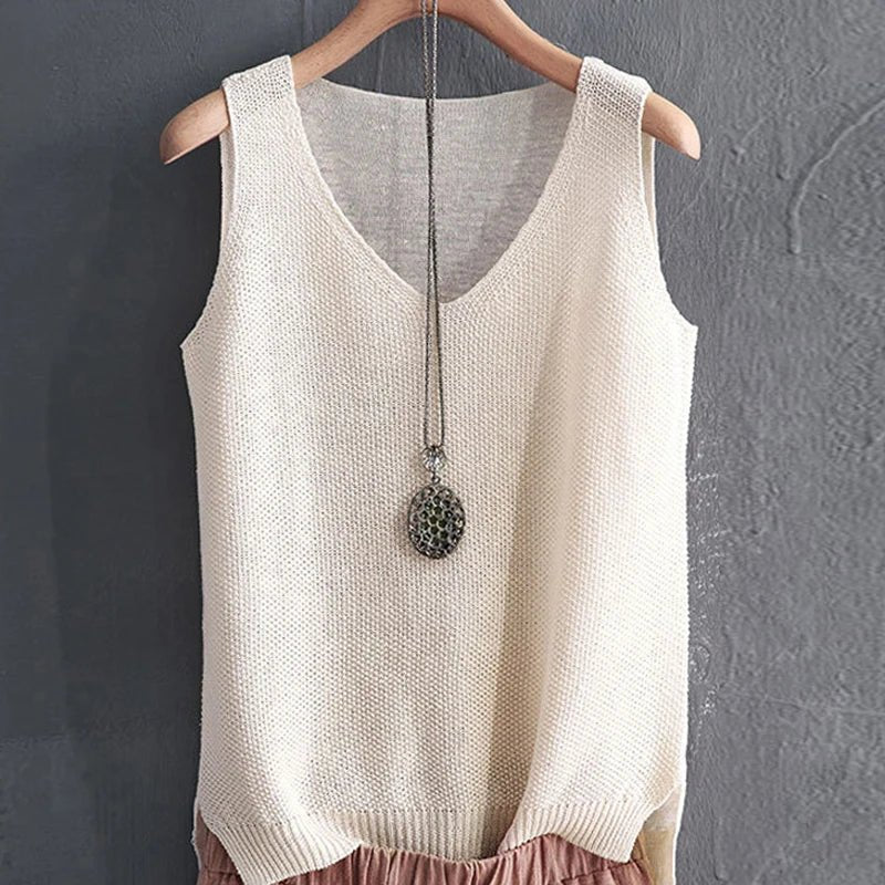 Knit V - Neck Vest Top Sleeveless Side Slit — Cottagecore Indie Layering - BaeSprout.com
