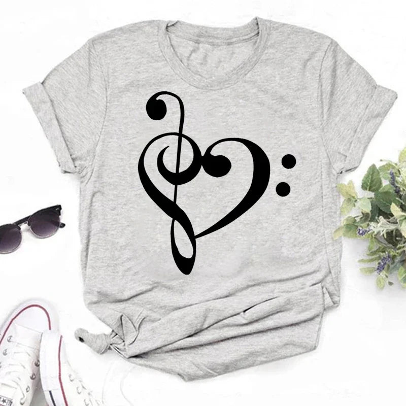 Music Heartbeat Graphic Tee Short Sleeve — Indie Alt & Harajuku Style - BaeSprout.com