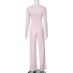 Slinky Long Sleeve Wide Leg Set Two Piece — Y2K Baddie Going Out - BaeSprout.com