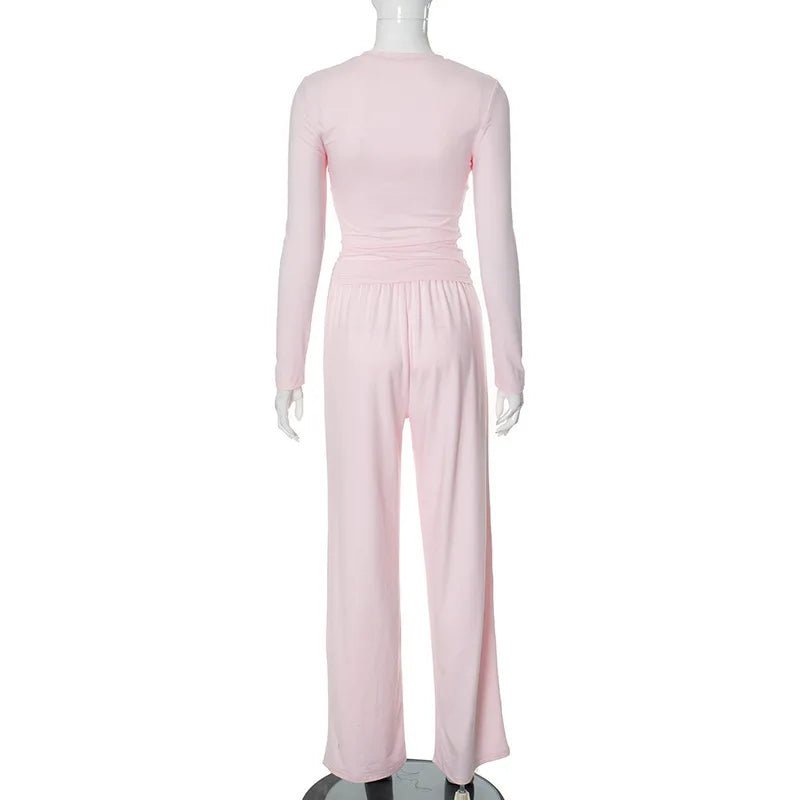 Slinky Long Sleeve Wide Leg Set Two Piece — Y2K Baddie Going Out - BaeSprout.com