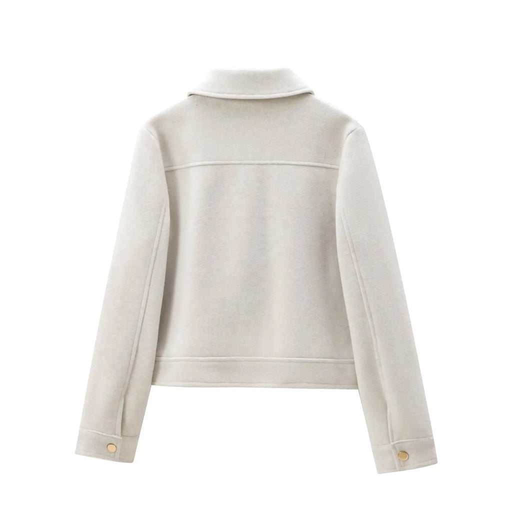 Cropped Zip - Up Jacket Collared Patch Pocket — Quiet Luxury Old Money - BaeSprout.com