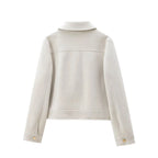 Cropped Zip - Up Jacket Collared Patch Pocket — Quiet Luxury Old Money - BaeSprout.com