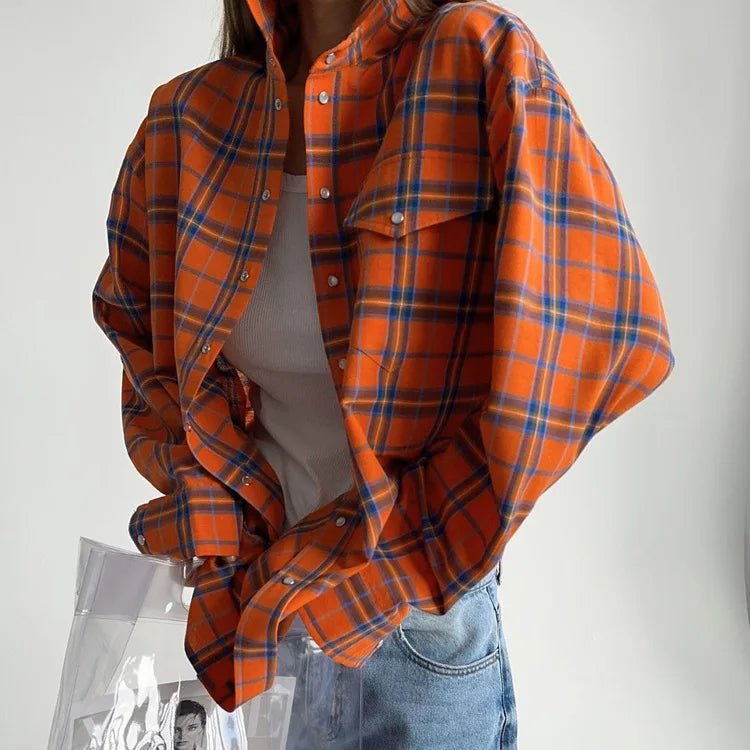 Oversized Plaid Flannel Shirt Button - Down Lapel — Indie Grunge Y2K - BaeSprout.com