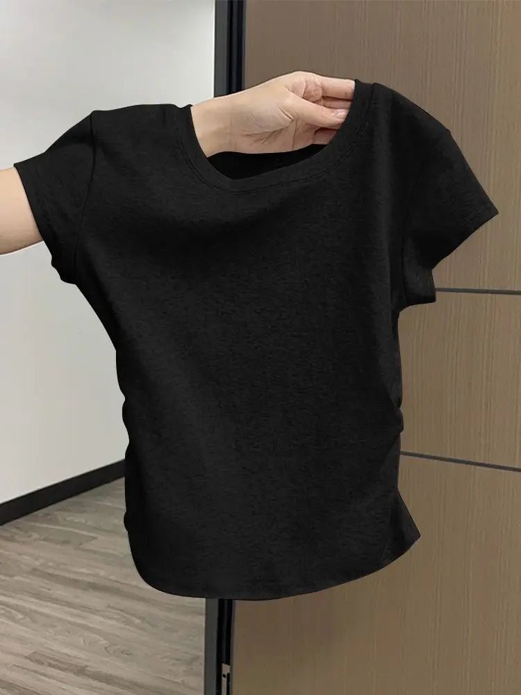 Ruched Side Tee Slim Fit Cap Sleeve Crew Neck — Clean Girl Everyday - BaeSprout.com
