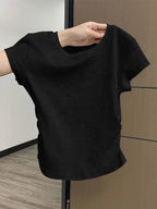 Ruched Side Tee Slim Fit Cap Sleeve Crew Neck — Clean Girl Everyday - BaeSprout.com