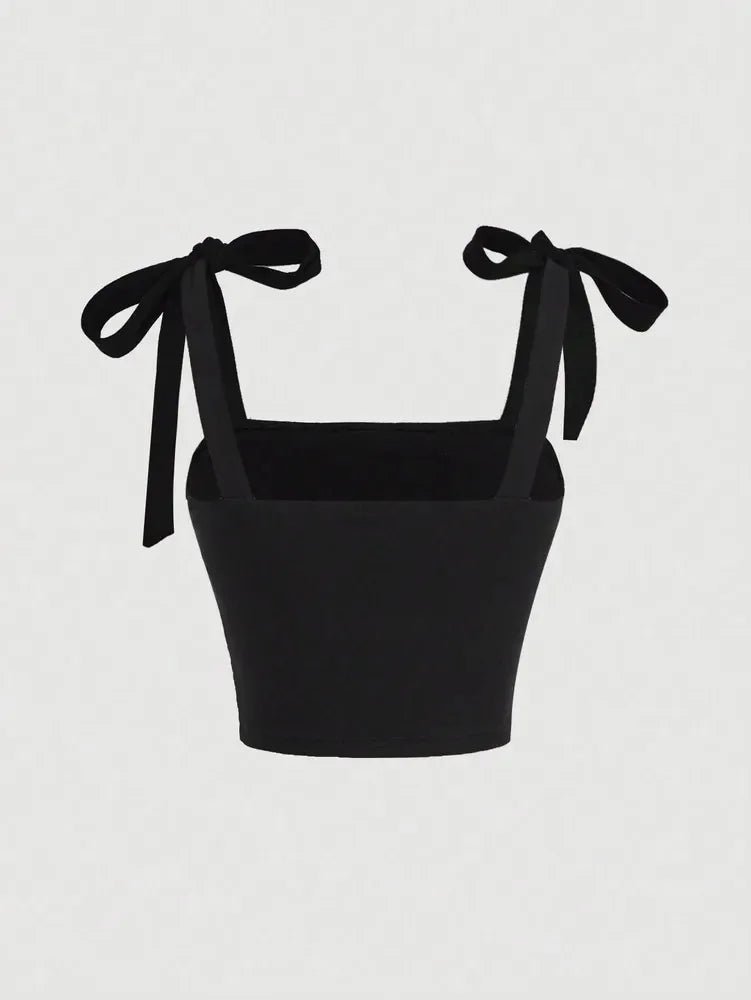 Ruched Bow Tie Shoulder Crop Top with Wide Straps — Y2K Coquette - BaeSprout.com