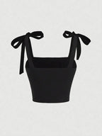 Ruched Bow Tie Shoulder Crop Top with Wide Straps — Y2K Coquette - BaeSprout.com