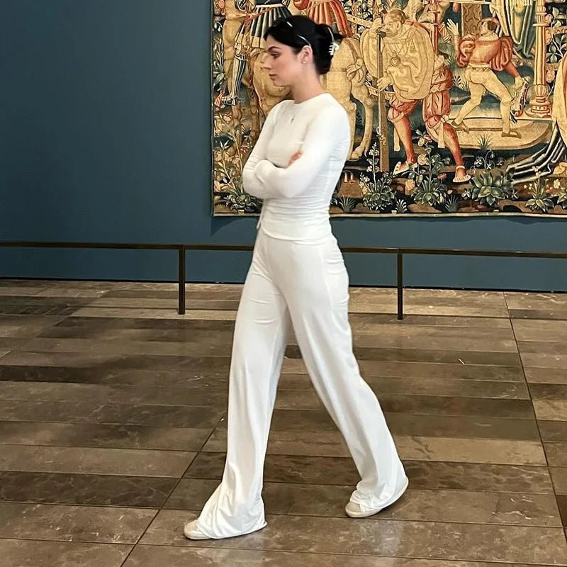 Slinky Long Sleeve Wide Leg Set Two Piece — Y2K Baddie Going Out - BaeSprout.com