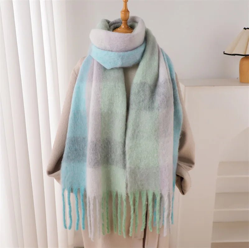 Fuzzy Color Block Tassel Scarf — Y2K Indie Winter Style - BaeSprout.com