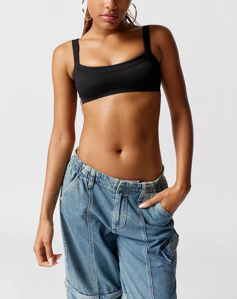 Ribbed Scoop Neck Cami Bra Top with Thick Straps — Y2K Minimal - BaeSprout.com