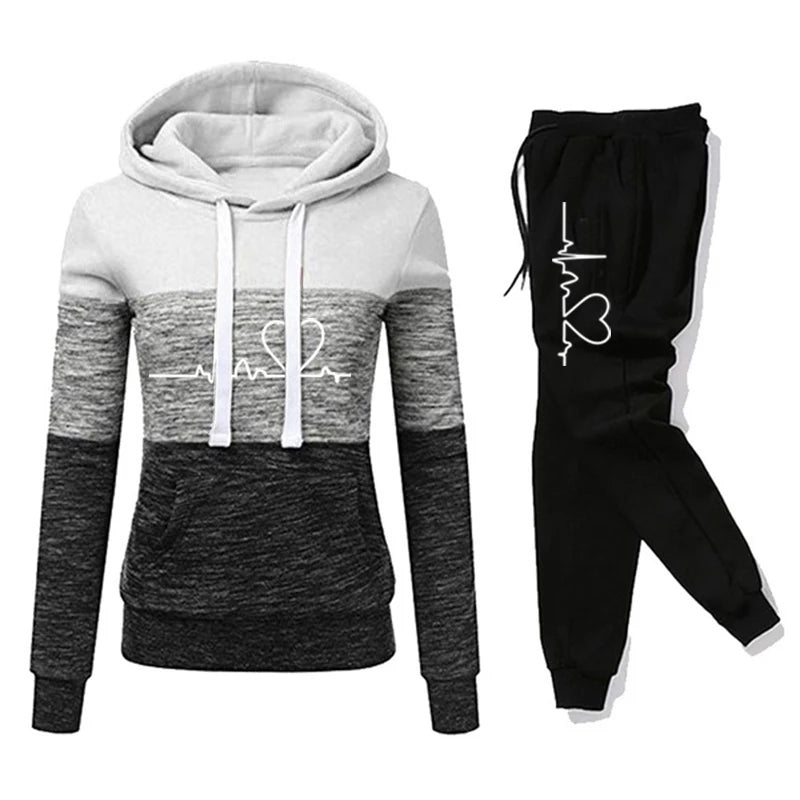 Color Block Hoodie Jogger Set Two Piece Heartbeat — Y2K Sporty Streetwear - BaeSprout.com