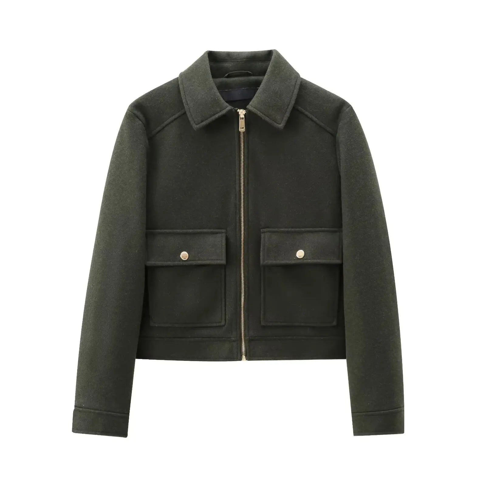 Cropped Zip - Up Jacket Collared Patch Pocket — Quiet Luxury Old Money - BaeSprout.com