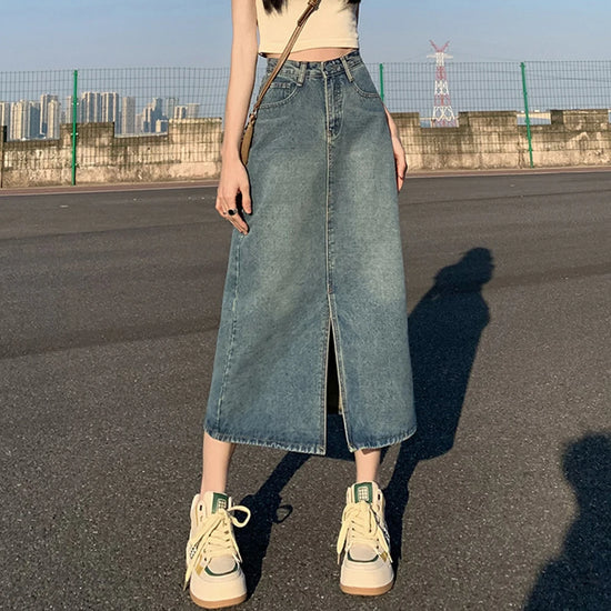 High-Waist Denim A-Line Skirt for Women
